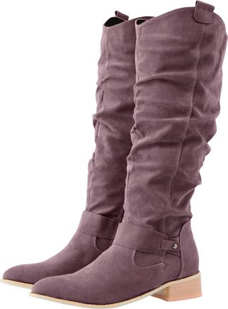 Generic Knee High Women Trendy Low Heel Block Slouch Pointed Toe Boots Winter Shoes with Side Zipper