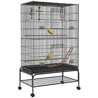 OEM Jaula Para P&aacute;jaros Con Ruedas Comederos Perchas Bandeja Extra&iacute;ble Y Estante Inferior 97x58x160 Cm Negro