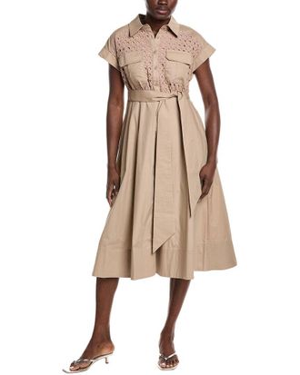 Gracia Eyelet Bodice Tie Waist Midi Dress
