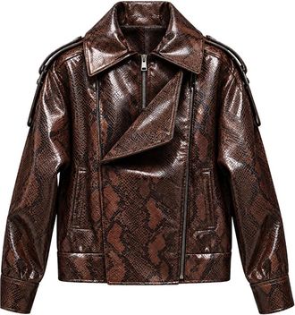Actualee Giacca effetto pelle stampa pitone - - Jackets - Donna - Marrone - S
