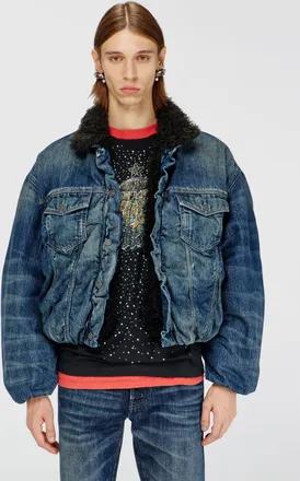 Diesel Teddy-lined trucker jacket in denim - Denim Jackets - Unisex - Blue
