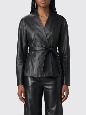 Alberta Ferretti Lambskin Leather Wrap Jacket with Tie-Waist Belt