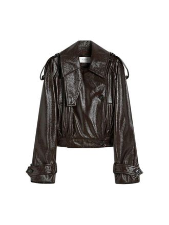 Sportmax Short Patent-Effect Trench Coat - Runway - Coffee