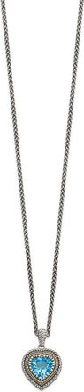 Diamond2Deal Sterling Silver with 14K Accent Light Swiss Blue Topaz Heart Pendant Necklace