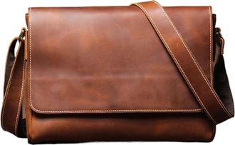 Generic Mens Leather Shoulder Bag Vintage Flap Messenger Daily Casual Crossbody Bags(Brown)