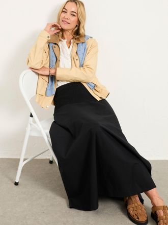 Fat Face FatFace Harper Black 100% Cotton Pleated Maxi Skirt