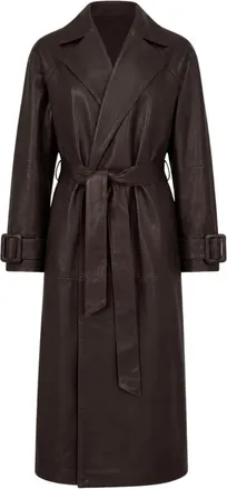 Nour Hammour Lange Lamsvacht Trenchcoat - Dames - Trenchcoats - Bruin - XS - Jassen