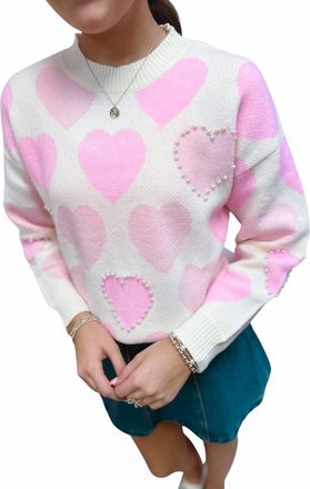 Blu Pepper A Heart Wide Open Sweater In Ivory & Pink