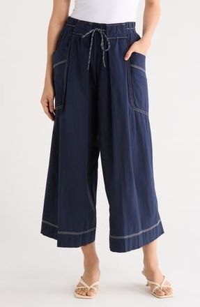 Democracy Cropped Wide Leg Poplin Pants in Navy at Nordstrom Rack, Size X-Large