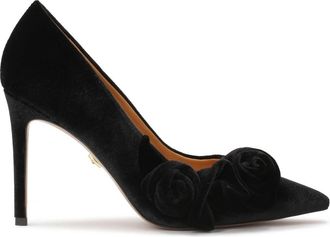 Kazar Zwarte avond stilettos met bloemen - Dames - Pumps - Zwart - 36 EU - Leer - Schoenen