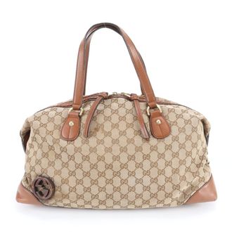 Gucci Brown Canvas Leather Boston Bag Shoulder Bag Tote Bag (Pre-Owned)