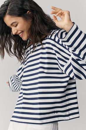 Maeve Pieced Stripe Long-Sleeve Shirt Top