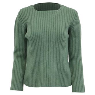 Theory Knitted Square Neck Longsleeve Sweater in Green Wool