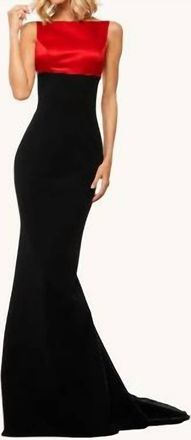 Sherri Hill Mermaid Sleeveless Gown In Red & Black