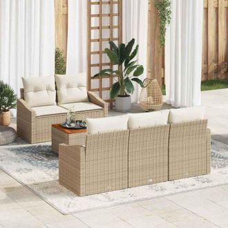 vidaXL Vidaxl - Conjunto De Sof&aacute; De Jard&iacute;n Con Coj&iacute;n 6 Pcs Beige Polirat&aacute;n