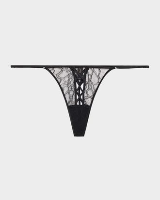 Kiki De Montparnasse Precieuse Low-Rise Lace & Charmeuse G-String