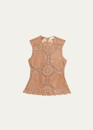 Ulla Johnson Livia Sleeveless Crochet Leather Top