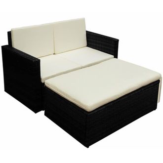 Berkfield Home 2 Piece Garden Lounge Set with Cushions Poly Rattan Black