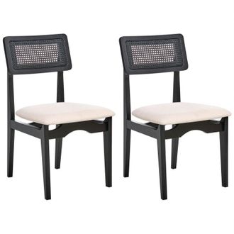 Beliani Conjunto De 2 Sillas De Comedor Asientos Poli&eacute;ster Respaldo Rat&aacute;n Sint&eacute;tico Estructura Caucho Lacado Sin Reposabrazos Retro Negro Rubonia