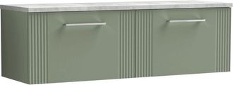 Nuie Nuie - Deco Wall Hung 2-Drawer Vanity Unit with Bellato Grey Worktop 1200mm Wide - Satin Green