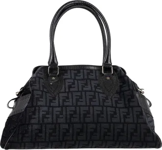 Fendi Pre-owned Womens Zucca Etniko Shoulder Bag in Black Canvas - One Size