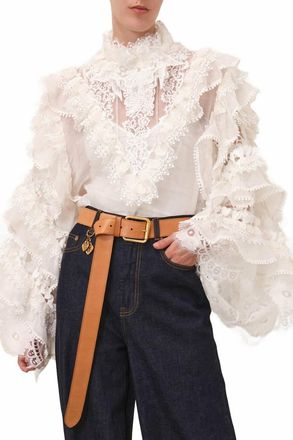 Zimmermann Crush Heart Trim Blouse In Ivory