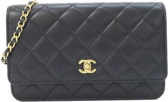 Chanel Black Bordeaux Leather Chain/Shoulder Wallet (Pre-Owned)