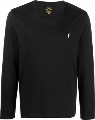 Polo Ralph Lauren Geborduurde katoenen T-shirt met lange mouwen - Heren - Longsleeves - Zwart - M - Katoen - Tops