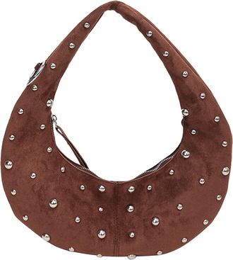 Generic Faux Suede Womens Shoulder Bag with Rivets Y2K Punk Shoulder Bag Dumpling Bag for Everyday Life and Travel