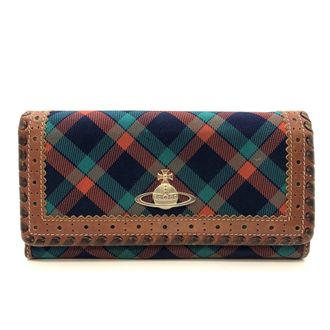 Vivienne Westwood Brown Leather Canvas Long Wallet (Bi-Fold) (Pre-Owned)