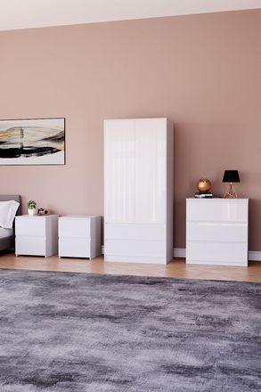 Home Discount Vida Designs Glinton 4Pc Bedroom Set(2Dr Bedsidex2, 3Dr Chest, Wardrobe) in White