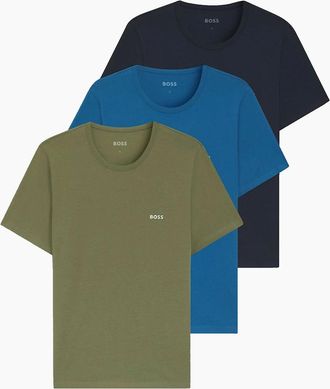 HUGO BOSS Mens Boss Black BOSS 3 PACK T-SHIRT GREEN/NAVY/BLUE - Tan - Size: 44