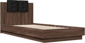 vidaXL Vidaxl - Estructura De Cama Cabecero Luces Led Roble Marr&oacute;n 100x200 Cm