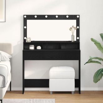 Berkfield Home Makeup Table with LED Lights - Black Oak, 100x41x135 cm | Size: 100 x 41 x 135 cm
