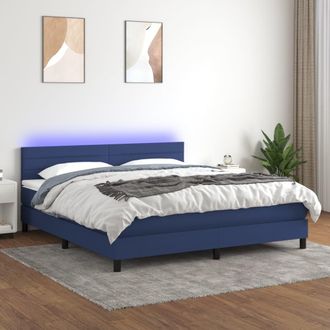vidaXL Vidaxl - Cama Box Spring Colch&oacute;n Y Luces Led Tela Azul 160x200 Cm