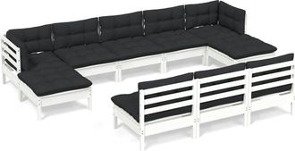 vidaXL Muebles De Jard&iacute;n 10 Pzas Con Cojines Blanco Madera De Pino Vidaxl