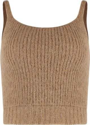 PESERICO Geribbelde Gebreide Alpaca Wollen Trui - Dames - Tops zonder mouwen - Bruin - XS - Wol - Tops