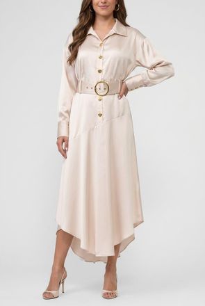 Rachel Roy Gilian Long Sleeve Satin Shirt Dress in Light Silver Grey at Nordstrom, Size 12