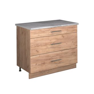 Vicco Mueble Bajo De Cocina Fame-line, Roble Dorado/roble Dorado, 100 Cm, Et M&aacute;rmol, Vicco