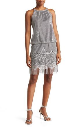 S.L. Fashions Chain Neck Blouson Dress in Silver at Nordstrom, Size 14