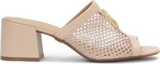 Kazar Muiltjes op brede hak met luchtig mesh materiaal - Dames - Muiltjes - Beige - 39 EU - Leer - Schoenen