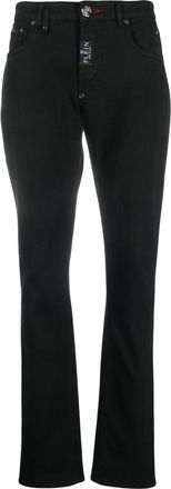Philipp Plein Hexagon mid-rise slim-cut jeans - men - Cotton/Spandex/Elastane/Cotton/Calf Leather - 32 - Black