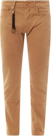 Incotex Bruine Broek met Leren Sleutelhanger - Heren - Slim Fit Broeken - Bruin - W38 - Katoen - Broeken