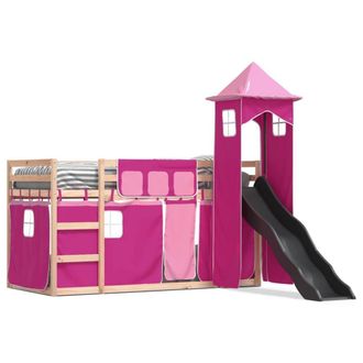 Berkfield Home Bunk Bed without Mattress with Slide & Curtains Pink 80x200 cm