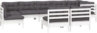 vidaXL Muebles De Jard&iacute;n 9 Pzas Y Cojines Blanco Madera Maciza De Pino Vidaxl