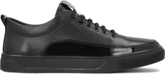 Kazar Zwarte Leren Sneakers met Elegante Inzetstukken - Heren - Sneakers - Zwart - 44 EU - Leer - Schoenen