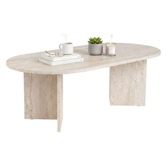 Dmora Dmora - Mesa De Caf&eacute; Elain, Mesa De Centro Baja, Revistero Para Sof&aacute;, Estante De La Sala De Estar, 119x60 H40 Cm, Beige