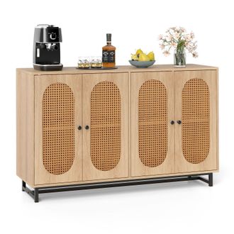 Costway Costway Sideboard Buffet Cabinet 126cm Rattan Coffee Bar Cabinet in Natural