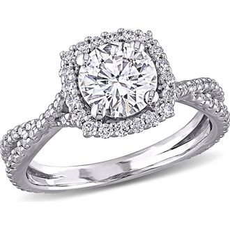 Delmar 10K White Gold Lab Created Moissanite Halo Ring in Silver at Nordstrom Rack, Size 5