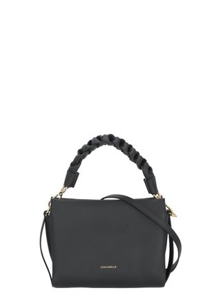 Coccinelle Pebbled Leather Shoulder Bag with Braided Handle and Golden Logo